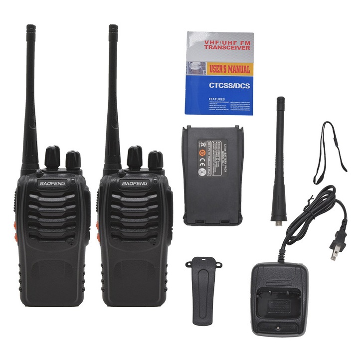 Set2 walkie-talkie, Baofeng, 16 Canale, Negru