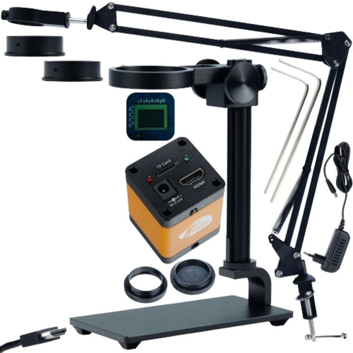 Rosfix Регулируемо рамо за цифров микроскоп ODM-180X 50mm + Алуминиева платформа 35mm + PEGASUS Pro 12mp камера