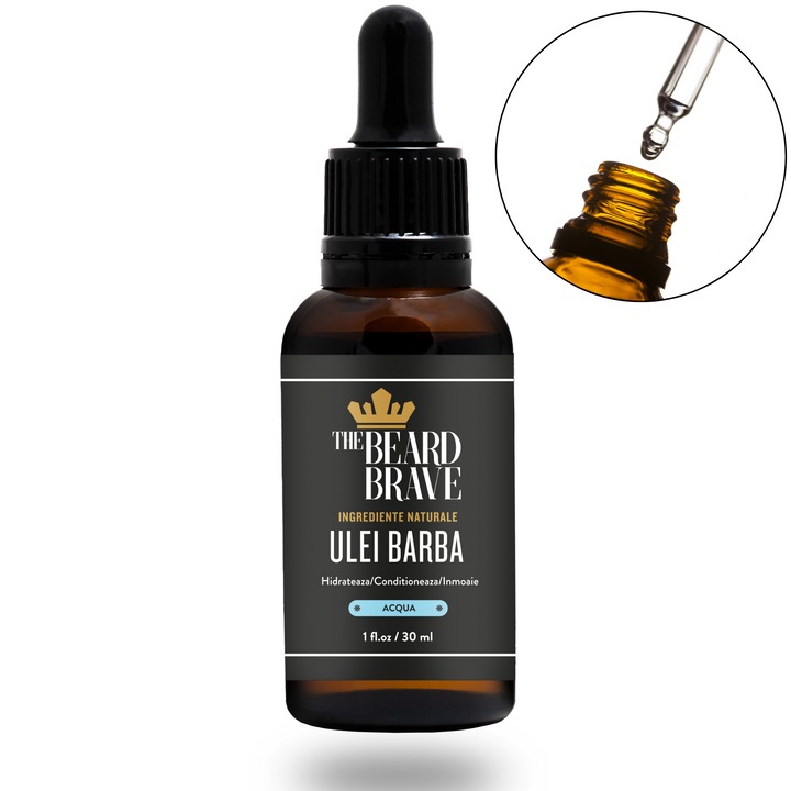 Ulei de Barba si Fata, Hidratant, Miros Acqua, Ingrediente Naturale, Anti Descuamare Piele din Barba, The Beard Brave, 30 ml, Textura Uleios Mediu
