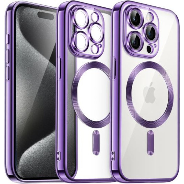 Husa Magnetic Luxury compatibila cu Iphone 15 Pro cu protectie camera, Mov, TELGORBCS