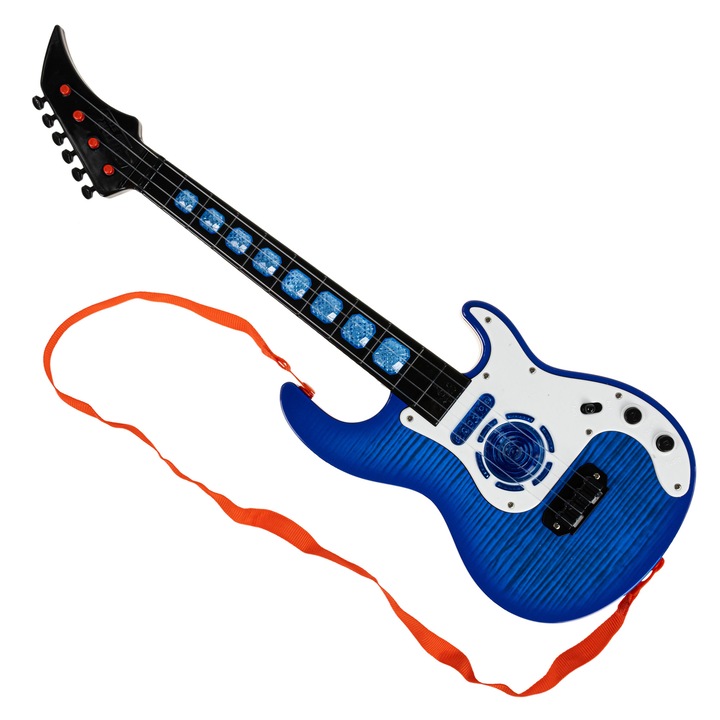 Gyermek játék gitár, műanyag, 8 vidám dal, LED fények, kék színű