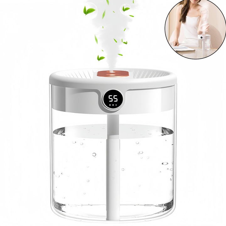 Umidificator de aer ultrasonic profesional, ZUNSEAT, capacitate 2L, senzor inteligent, lumina de noapte, ultra-silentios