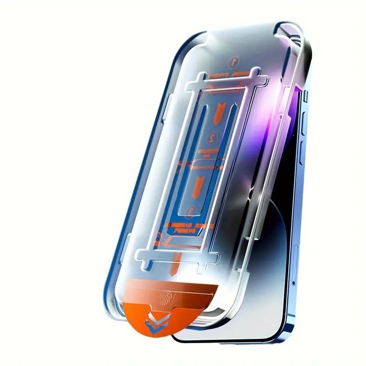 Защитно фолио с бързо инсталиране, Flippy, за Apple iPhone 15 Plus, Privacy Tempered Glass Easy Tool, пълно покритие, защита на високоговорителя, HD, черни ръбове, прозрачен