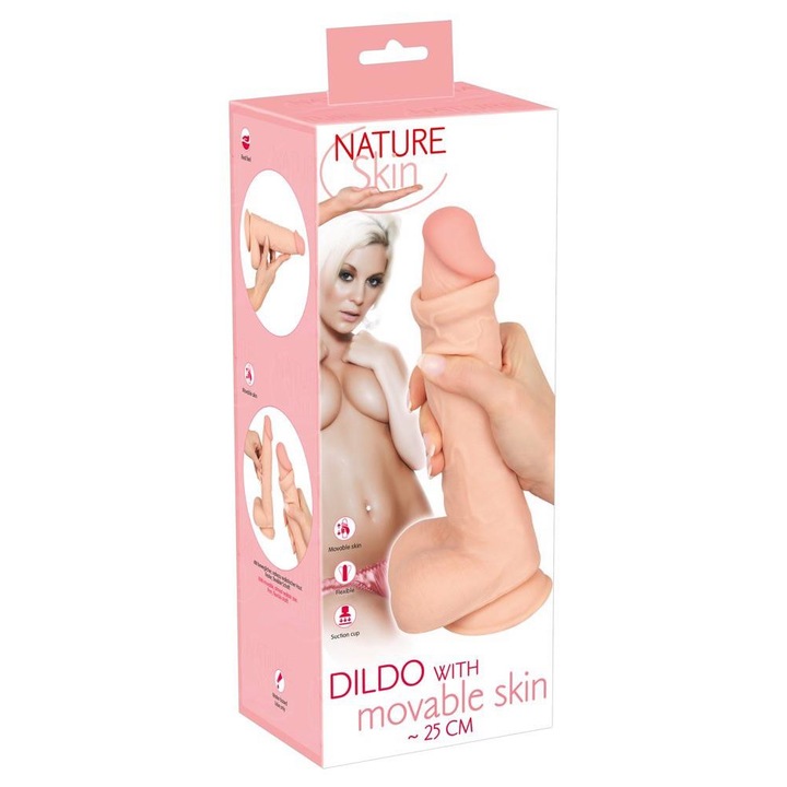 Dildo Flexibil cu Piele Mobila L Nature Skin, 24.7x4.9cm, cu Ventuza