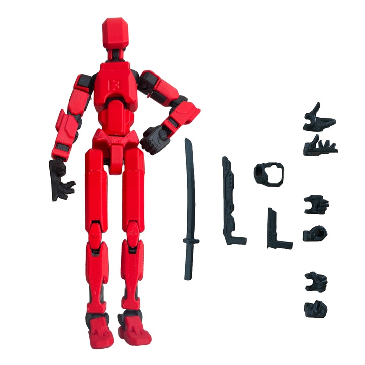 Робот, съчленена фигура тип Титан 13, с аксесоари, Червен, Черен, пластмаса, 130x45x20 mm, 3D принтиран