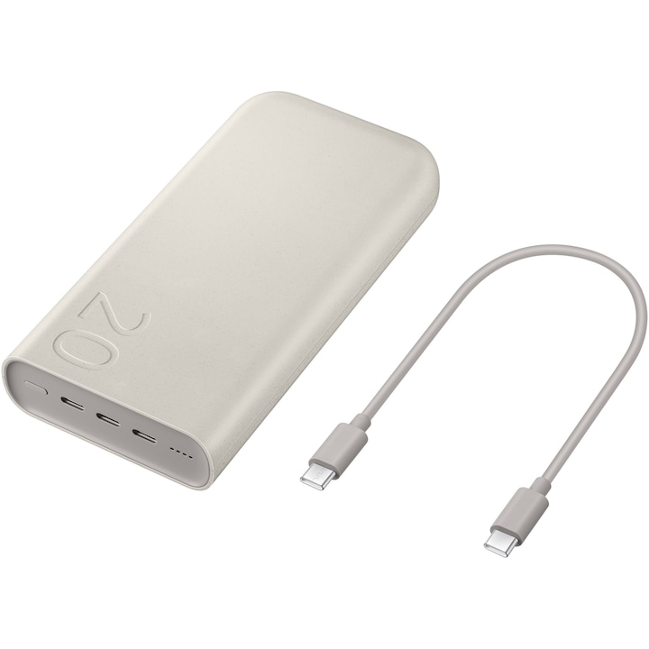 Външна батерия Samsung, Super Fast Charge (45 W), 20000 mAh, 3 x USB Type-C, Бежов