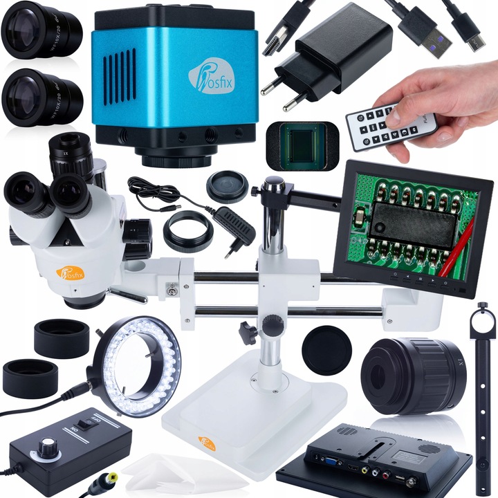 Rosfix Jupiter Pro MSJP-T-SDMS1 sztereó mikroszkóp, Aquarius PRO 8,29 MP kamera, 144x LED világítás, 196 mm-es állvány, 8 hüvelykes kijelző