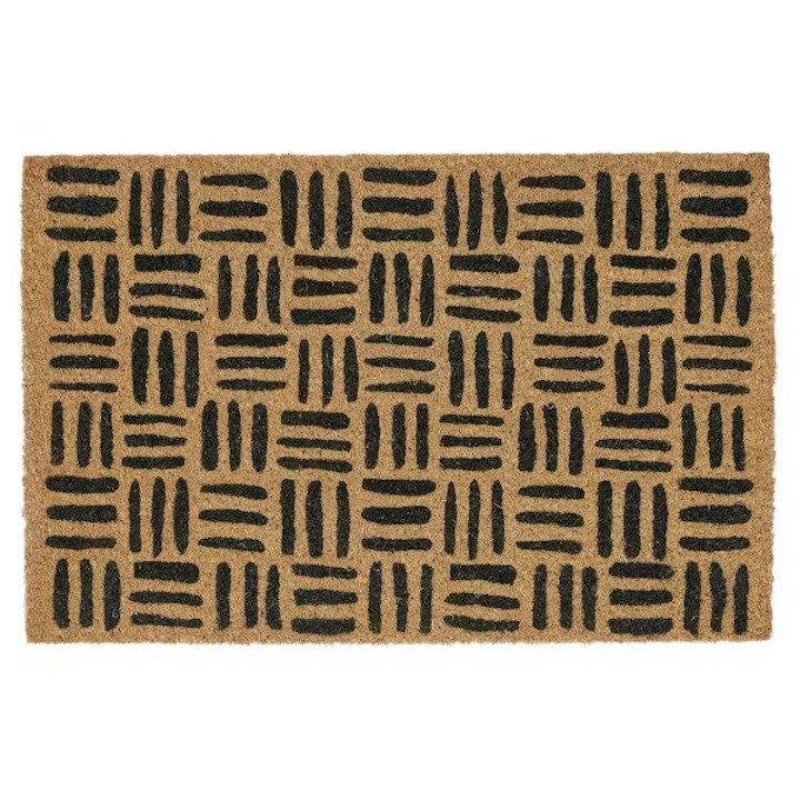 Bejárati szőnyeg, 40x60 cm, kókuszrostból, csúszásmentes, natúr/fekete