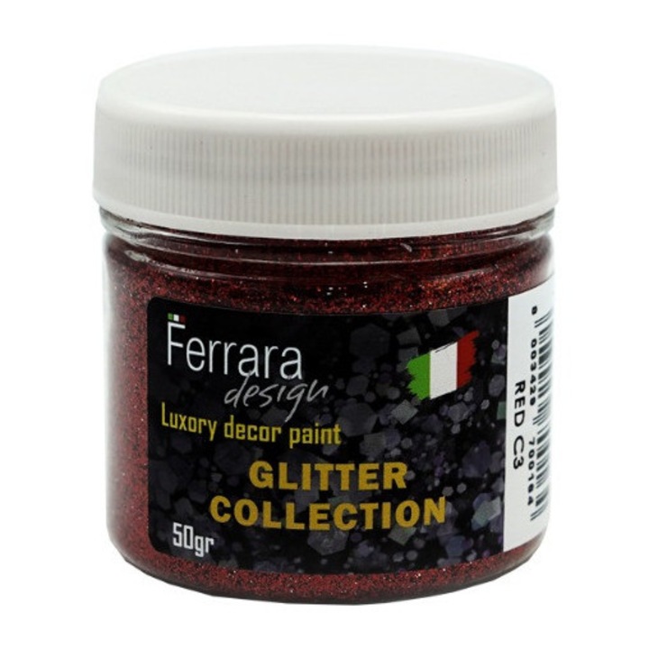 Glitter C3 pentru vopsea decorativa, rosu, Ferrara Design, 50g