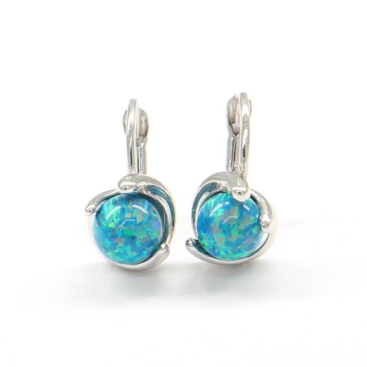 Cercei dama MG, aur alb 585/1000, opal verde, inchizatoare pe clapeta, 2.85 g