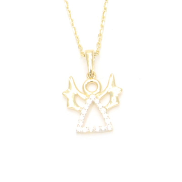 Colier MG din aur galben cu pandantiv inger, zirconii, 42-45cm