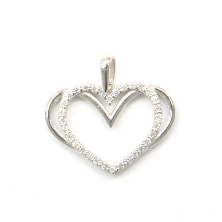 Pandantiv dama MG, aur 14K, doua inimi inlantuite, zirconii, 1.05g