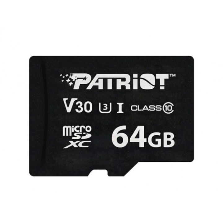 Card memorie MicroSDXC Patriot VX Series, 64GB, V30 Class 10 UHS-I U3, 4K UHD, rezistent la apa, negru