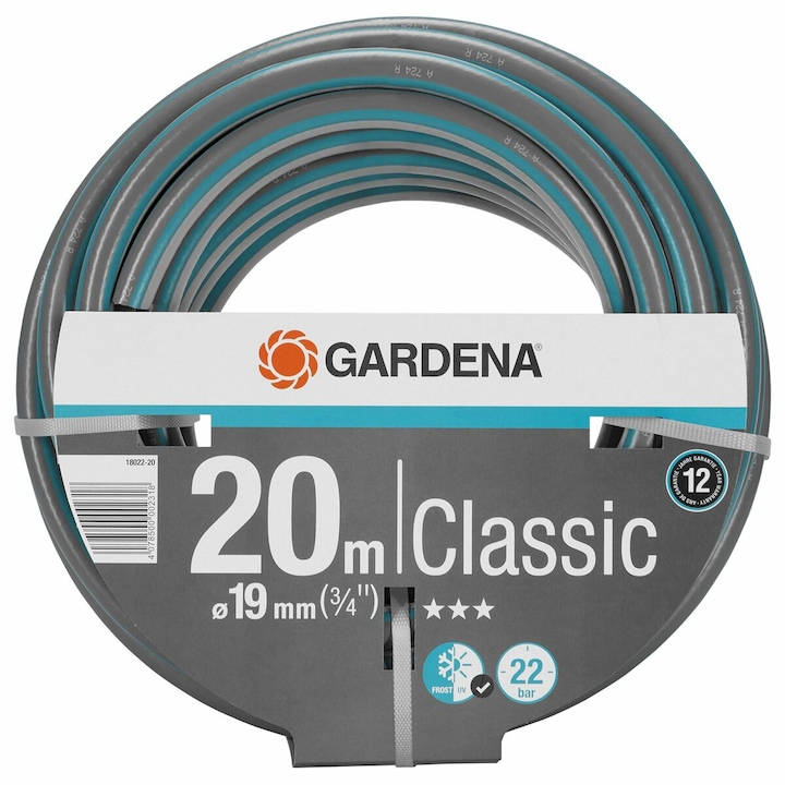 Маркуч за водна помпа Gardena Classic, PVC, 20m, O19mm, сиво/синьо, 22 Bar