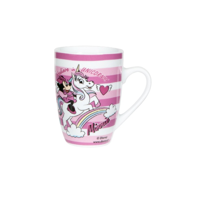 Csésze, Minnie Mouse egyszarvúval, rózsaszín csíkkal, 350ml
