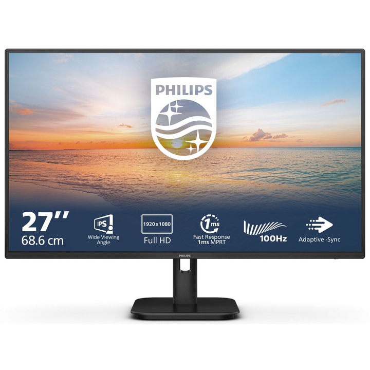 Монитор 27'' Philips 1000 series 27E1N1100A/00, WLED, IPS, 1920 x 1080, VGA, 1 x HDMI 1.4, 1 x Audio Out, 1 x Audio In, Вградени високоговорители 2 x 2W