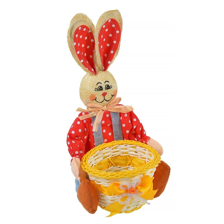 Cos decorativ de Paste Shopiens® din plastic, cu iepure 3D din spuma, alb galben, 15 x 15 x 30 cm