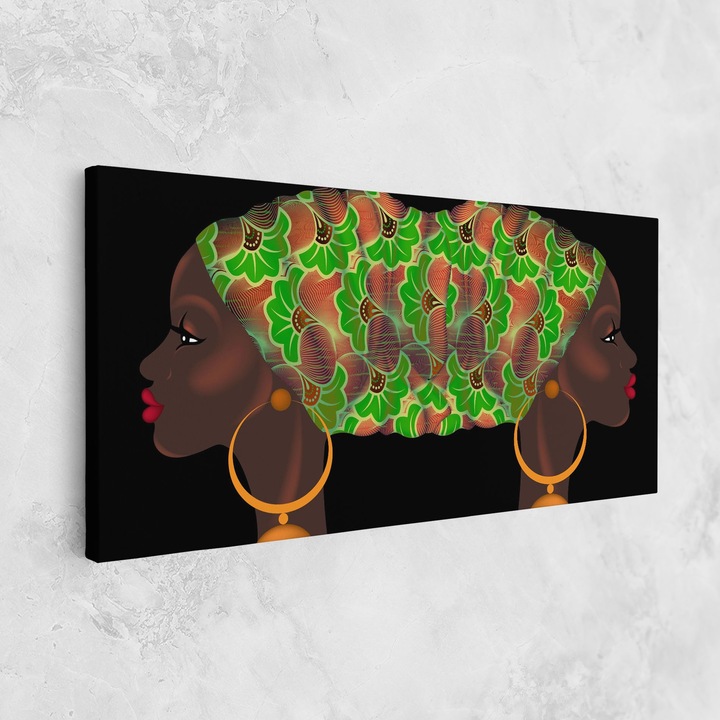 Tablou Canvas, 40x80 cm, Dormitor si Living, Femei, Femei Africane, Ankara Headwrap