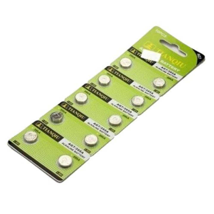 Set 10 baterii alcaline, TianQIU, AG7/395A, 1.55V, 9.5x2.6mm