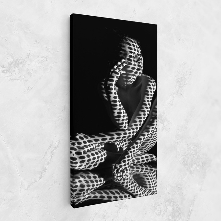 Tablou Canvas, 40x80 cm, Dormitor si Living, Femei, Siluete, Black White Pattern Woman