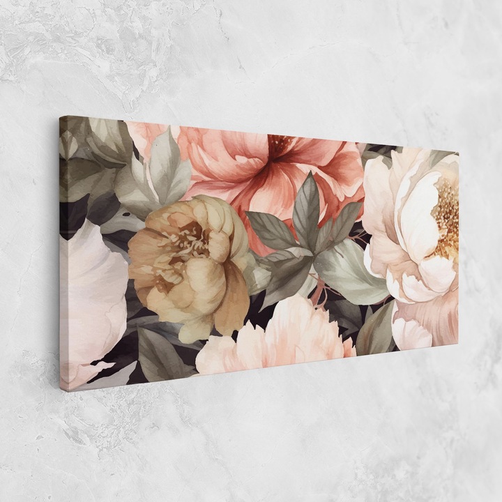 Tablou Canvas, 60x120 cm, Dormitor si Living, Flori, Bujori, Cream Pink Peony