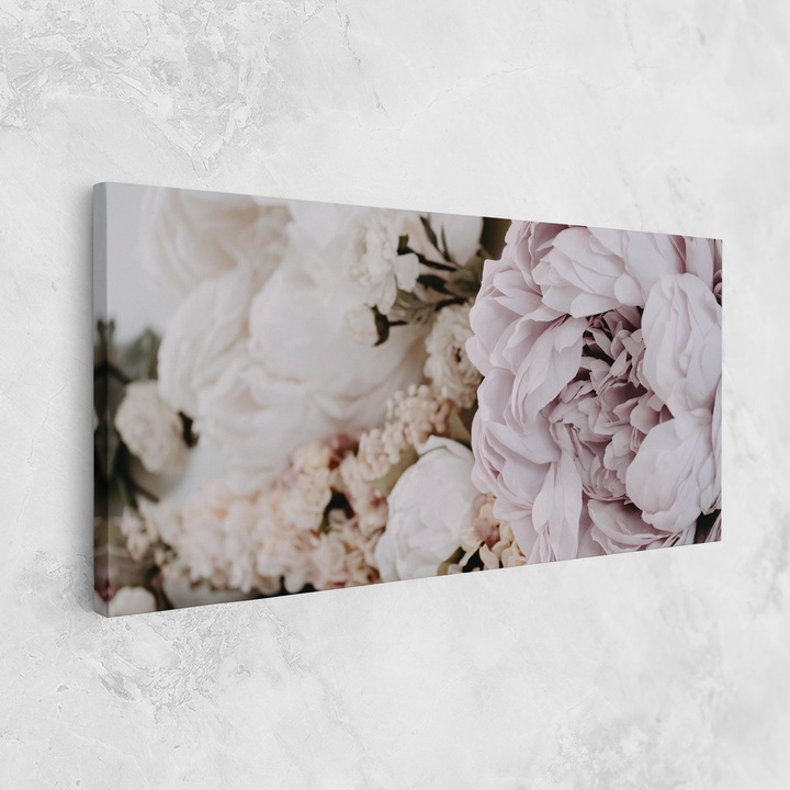 Tablou Canvas, 40x80 cm, Dormitor si Living, Flori, Bujori, Grey Peony Bouquet