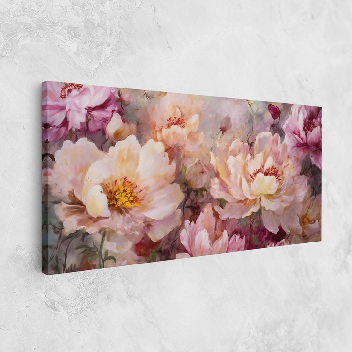 Tablou Canvas, 60x120 cm, Dormitor si Living, Flori, Bujori, Peony Painting Art