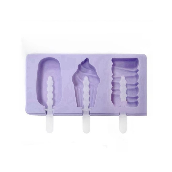 3 db fagylaltforma készlet, szilikon, lila, BPA mentes, 17,6x8,9x1,9 cm