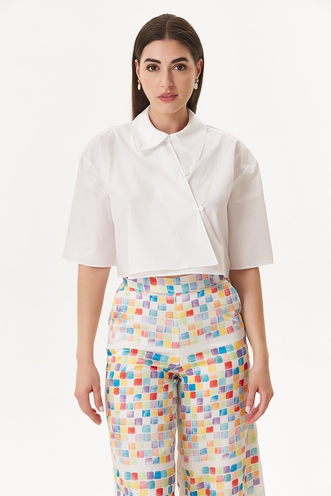 EMA\T, Camasa crop cu model petrecut, Alb optic