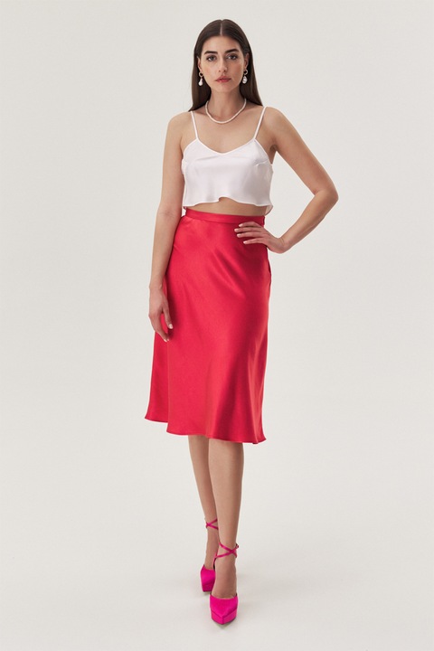 EMA\T, Fusta midi de satin, Rosu vermillion