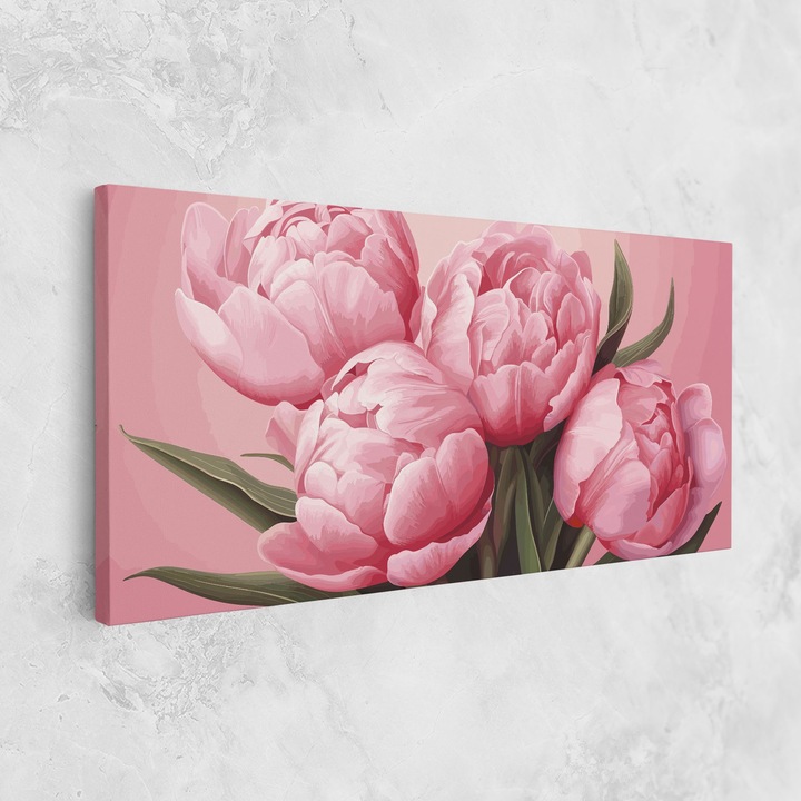 Tablou Canvas, 40x80 cm, Dormitor si Living, Flori, Bujori, Peony On Pink