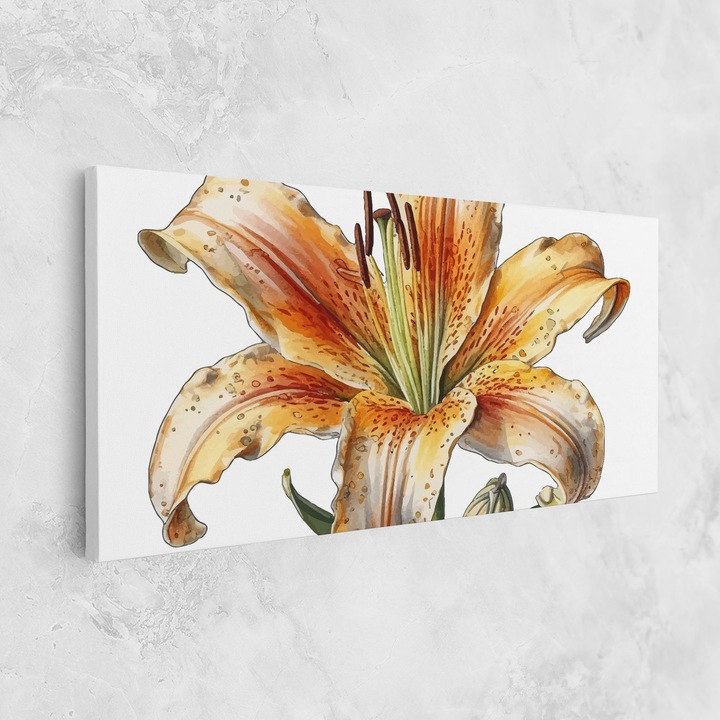 Tablou Canvas, 50x100 cm, Dormitor Si Living, Flori, Crini, Watercolor Orange White Lily