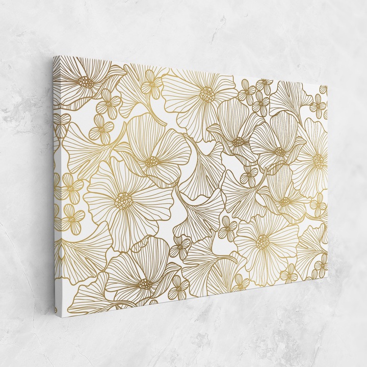 Tablou Canvas, 90x140 cm, Dormitor Si Living, Flori, Flori Desenate, Gold Pattern Flower