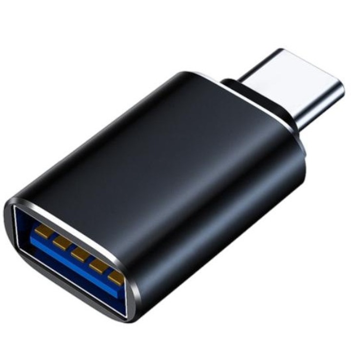 Адаптер OTG, USB C към USB A, Бърз трансфер на данни, 3A зареждане, Черен