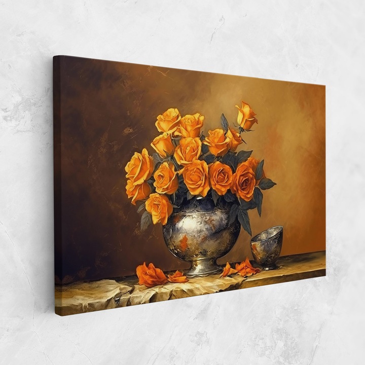 Картина на платно, ARTHUB, 70x100 cm | Спалня и Дневна, Цветя, Цветя във ваза, Orange Rose Vase
