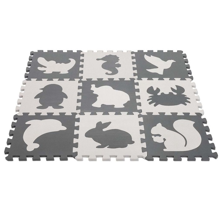 Luka hab puzzle készlet, 9 részes, szürke-ekrü, csúszásmentes, 85x85x1cm