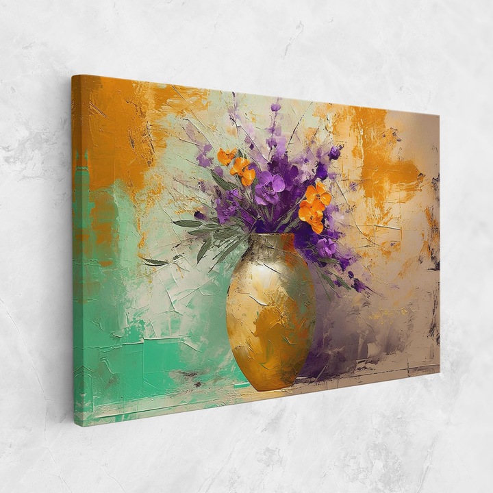 Tablou Canvas, 20x30 cm, Dormitor Si Living, Flori, Flori In Vaza, Purple Orange Plant Vase