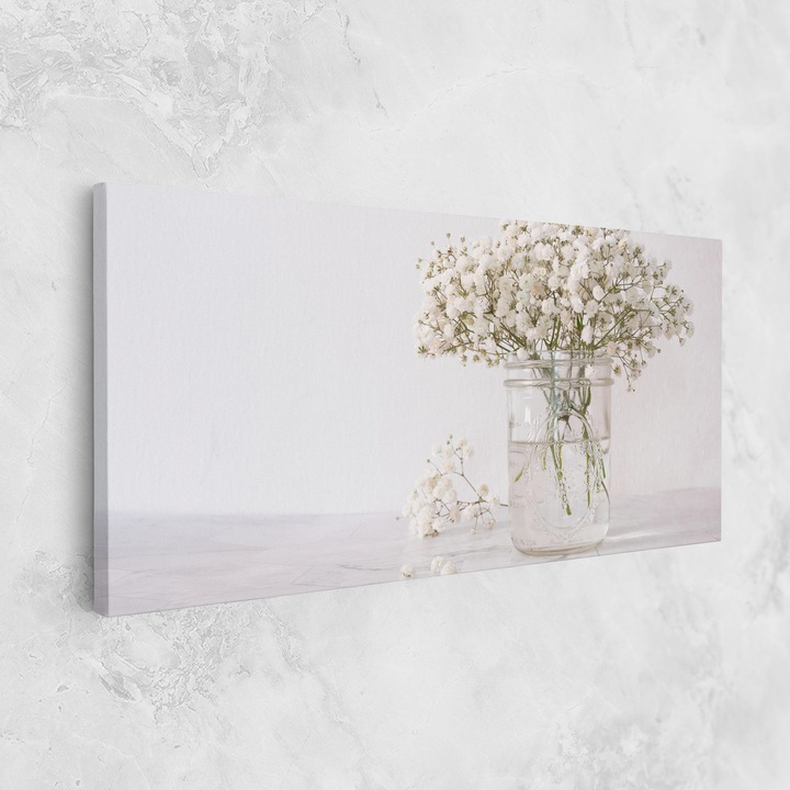 Картина на платно, ARTHUB, 60x120 cm | Спалня и Дневна, Цветя, Цветя във ваза, White Tiny Flower Vase