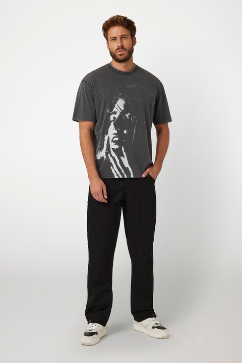 Guess, Pantaloni din amestec de bumbac cu buzunare laterale, Negru