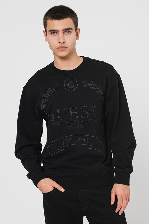 GUESS, Bluza de trening cu imprimeu logo, Negru