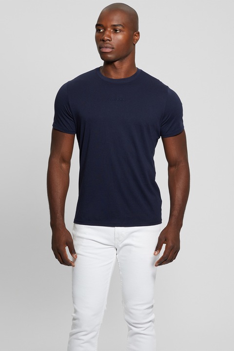 GUESS, Kerek nyakú pamutpóló, Tengerészkék