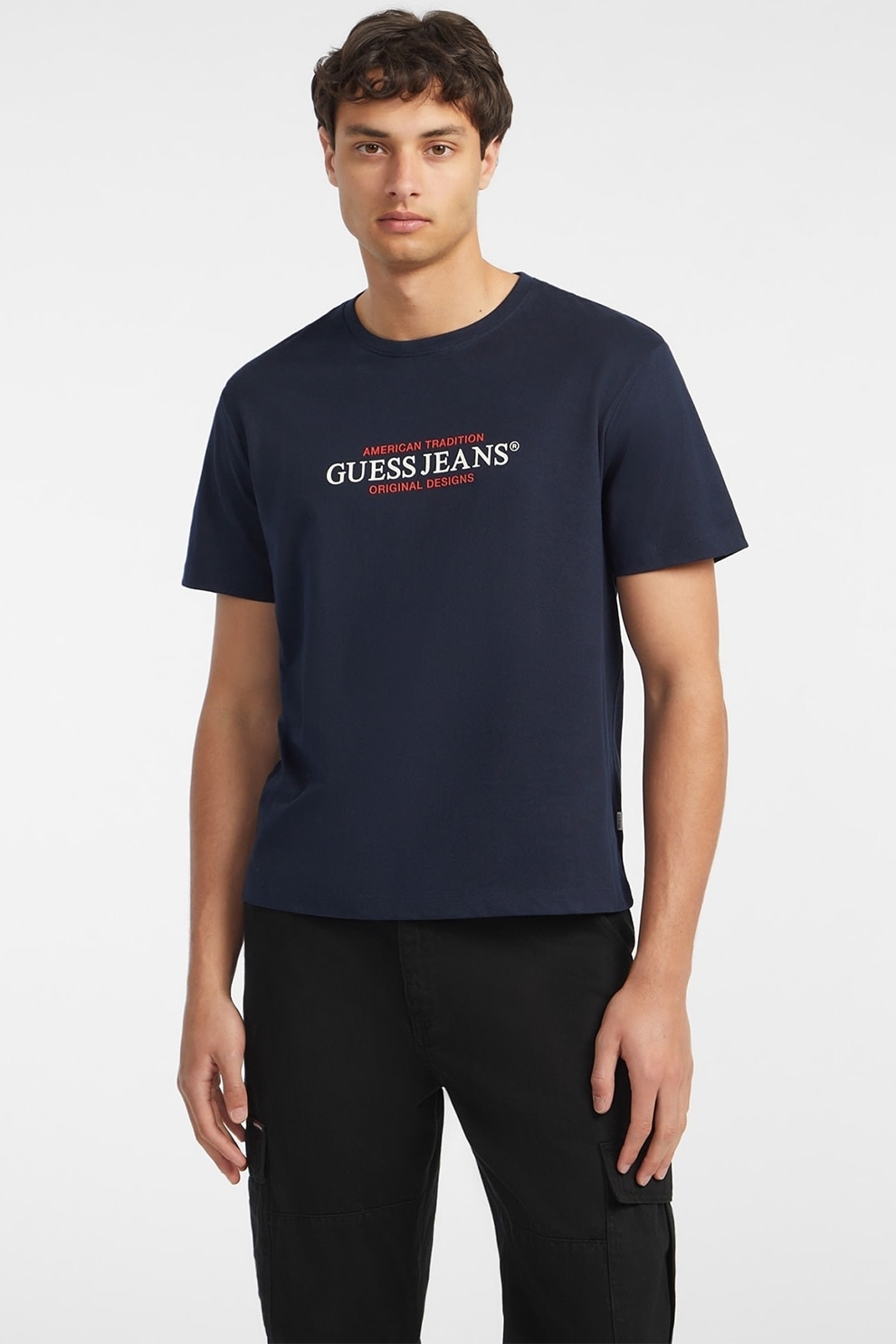 GUESS JEANS, Tricou de bumbac cu imprimeu logo, Bleumarin, M