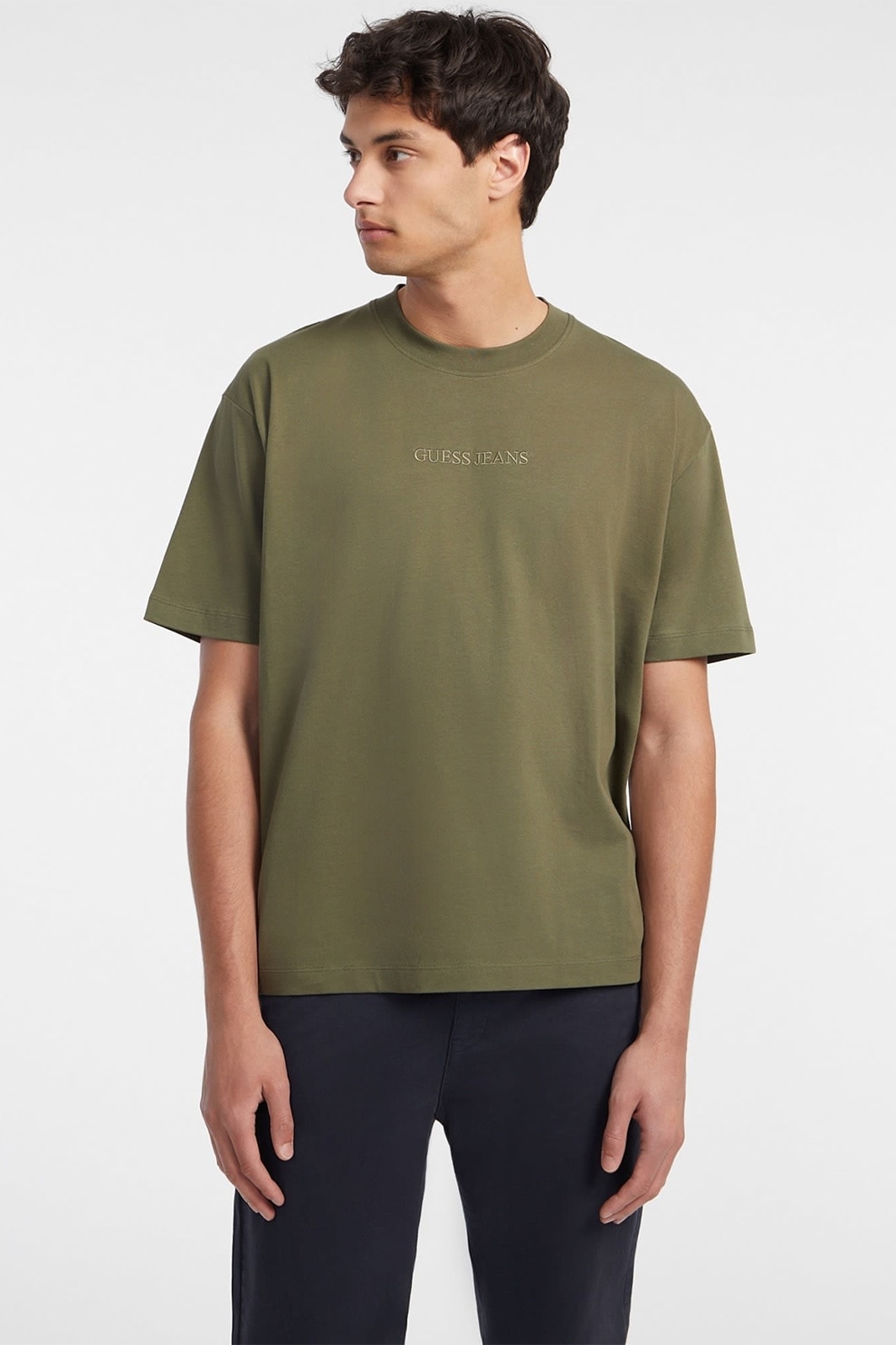 GUESS JEANS, Tricou supradimensionat cu maneci cazute, Kaki, XL