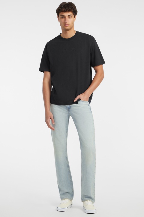 GUESS JEANS, Tricou supradimensionat din bumbac cu broderie logo, Negru