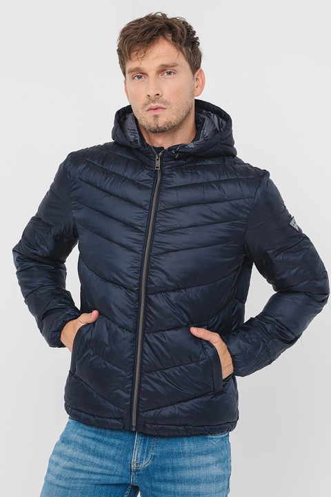 GUESS, Яке с цип, качулка и джобове, Ултрамарин синьо