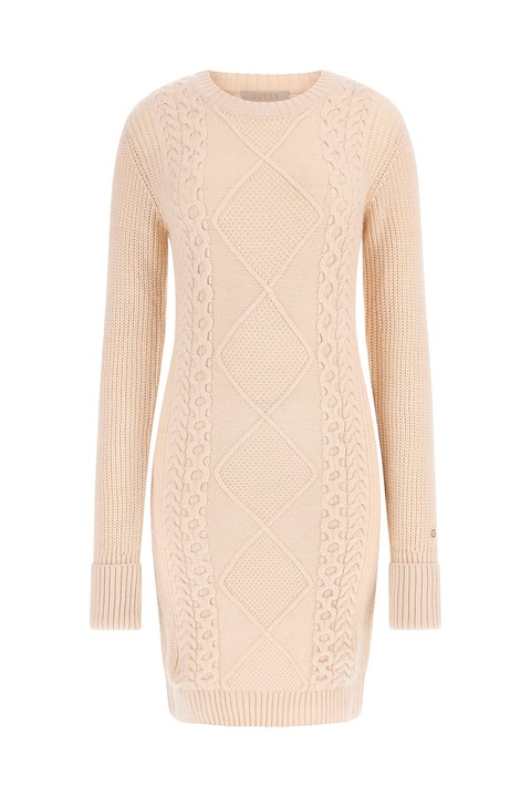 GUESS, Rochie-pulover din amestec de lana cu decolteu la baza gatului, Piersica, XS