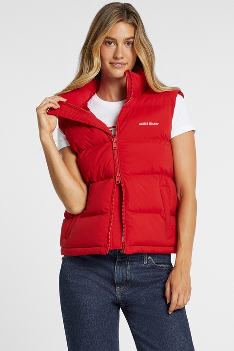 GUESS JEANS, Vesta cu vatelina si logo, Rosu, XS