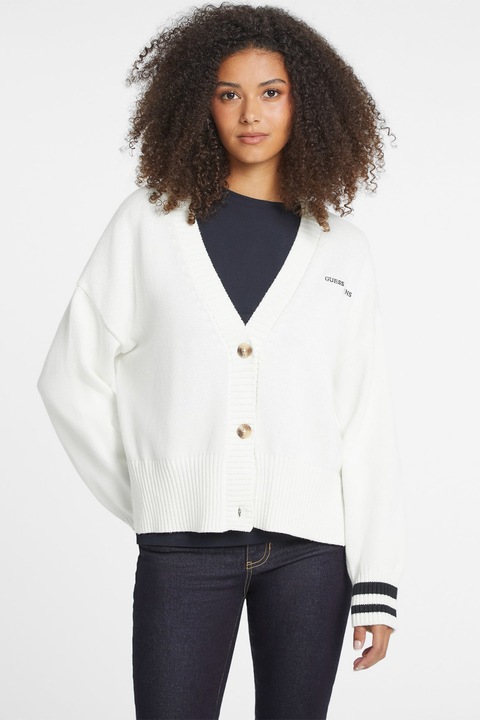 GUESS JEANS, Cardigan lejer cu maneci cazute, Alb optic