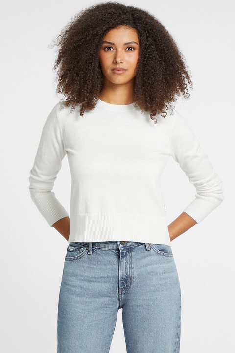 GUESS JEANS, Pulover din amestec de matase si lana cu model uni, Alb