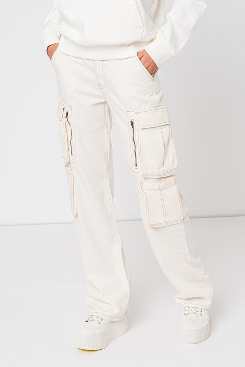 GUESS, Blugi cargo cu talie medie, Alb fildes